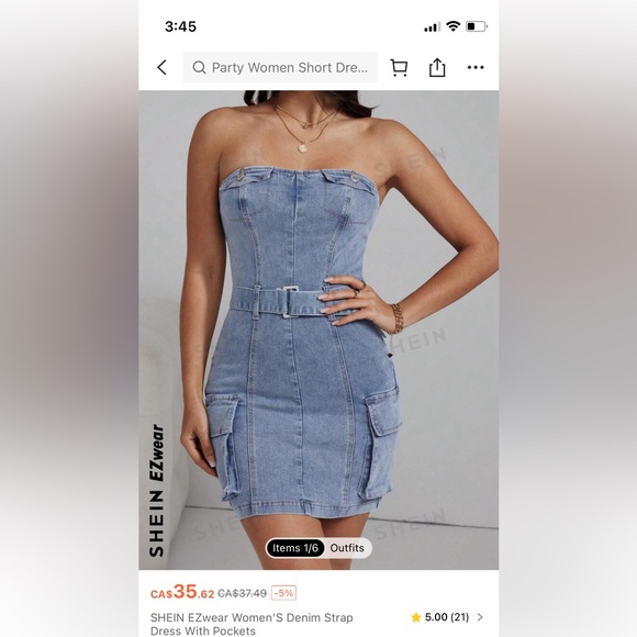 🦋 2/$40 BRAND NEW - SHEIN Blue Jean Belted Dress with Pockets - Picture 4 of 7